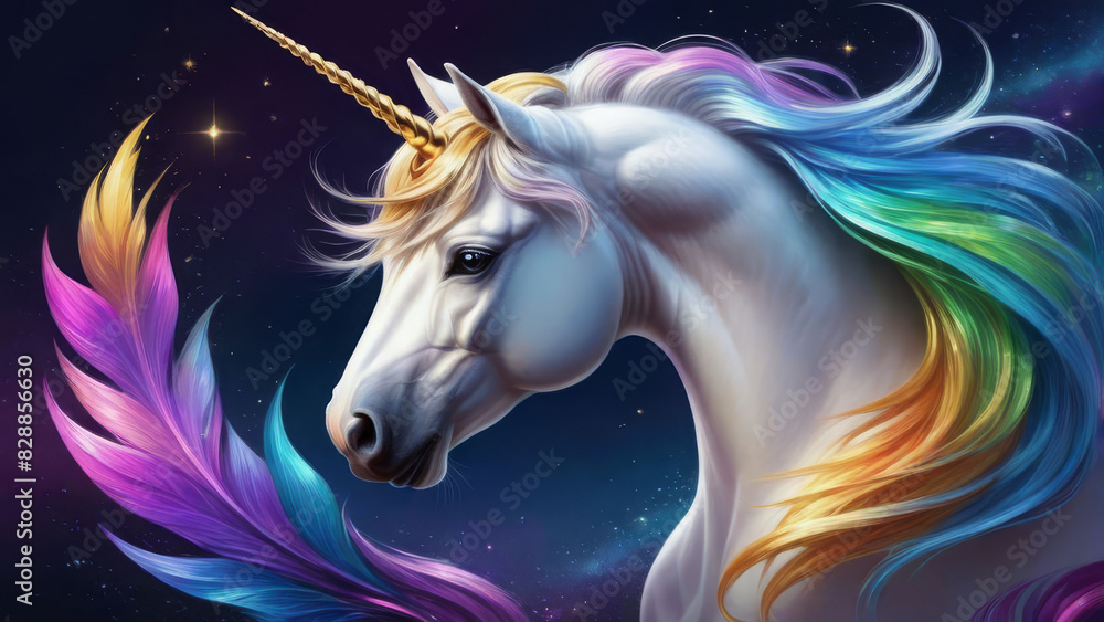 A beautiful unicorn. Fantasy background. A beautiful unicorn. Fantasy background.