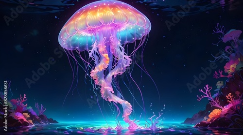 captivating image of a jellyfish gracefully floating in the crystal-clear waters of the ocean., unreal engine,  photo