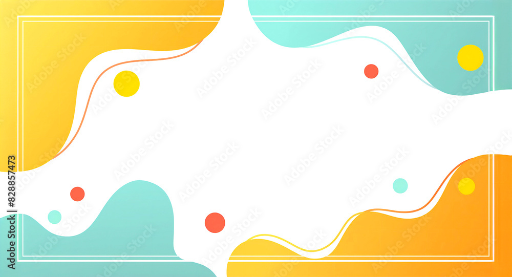 Rectangular frame, horizontal, with light blue and orange decorations at the corners, white background, space for text or photos, modern style Rectangular frame, horizontal, with light blue and orange decorations at the corners, white background, space for text or photos, modern style