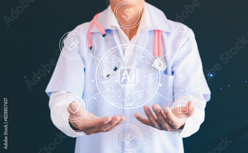 Medical technology. Doctors use artificial intelligence robots to diagnose, care for and improve the accuracy of treating diseases.