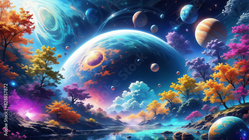 Fantastic multicolored life of the cosmos. Space environment, planets.