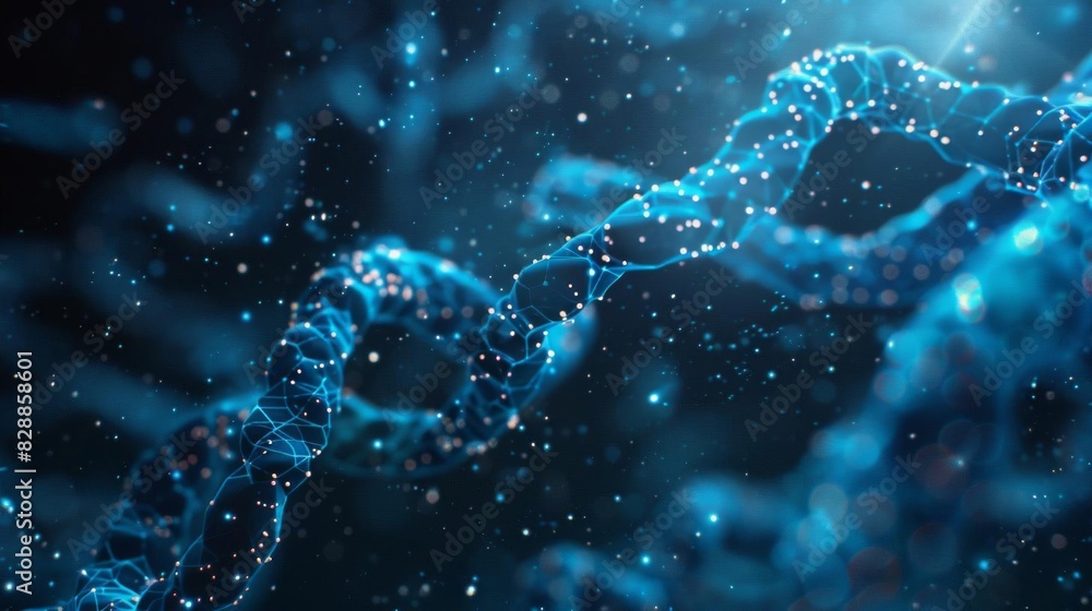 Close-up of blue glowing DNA strands against a dark background, representing genetics and molecular biology. High-quality science stock photo. Close-up of blue glowing DNA strands against a dark background, representing genetics and molecular biology. High-quality science stock photo.
