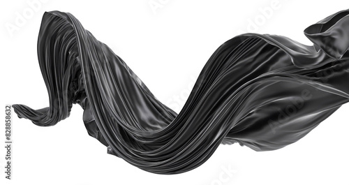 Draped of black fabric, fluttering, with shiny reflections. Isolated on trasparent photo