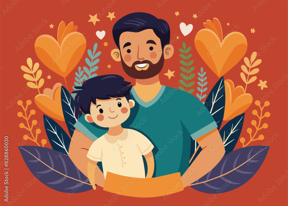 Father Holding Baby Son In Arms. Happy Father Day Greeting Card. Father Holding Baby Son In Arms. Happy Father Day Greeting Card.