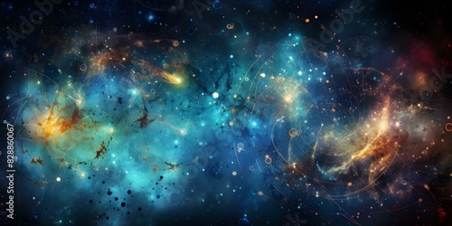 Mathematical formulas with galaxy backdrop symbolizing science education in the universe. Concept Math & Galaxy, Educational Universe, Science Formulas, Space Background photo