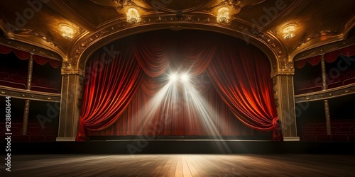 Empty theater stage with spotlight classic backdrop and curtain for show. Concept Theater Stage, Spotlight, Backdrop, Curtain, Show, photo
