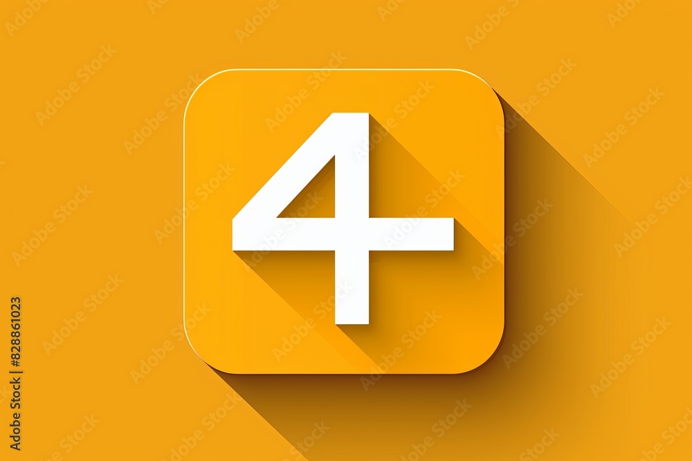 Obraz premium Minimalist yellow number four icon with long shadow, symbolizing simplicity, mathematics, and modern design