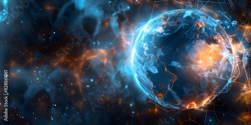 Earths rapid journey through hyperconnected digital sphere speeding data transfers and intense exchanges. Concept Digital Transformation  Data Acceleration  Global Connectivity  Information Overload