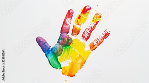 Colorful hand print isolated on white background