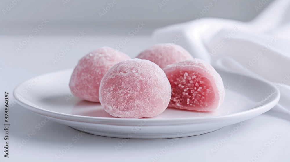 pink mochi with sweet red bean paste filling