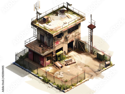 Abandoned Building Covered in Debris, Game Graphic Asset, Transparent Background