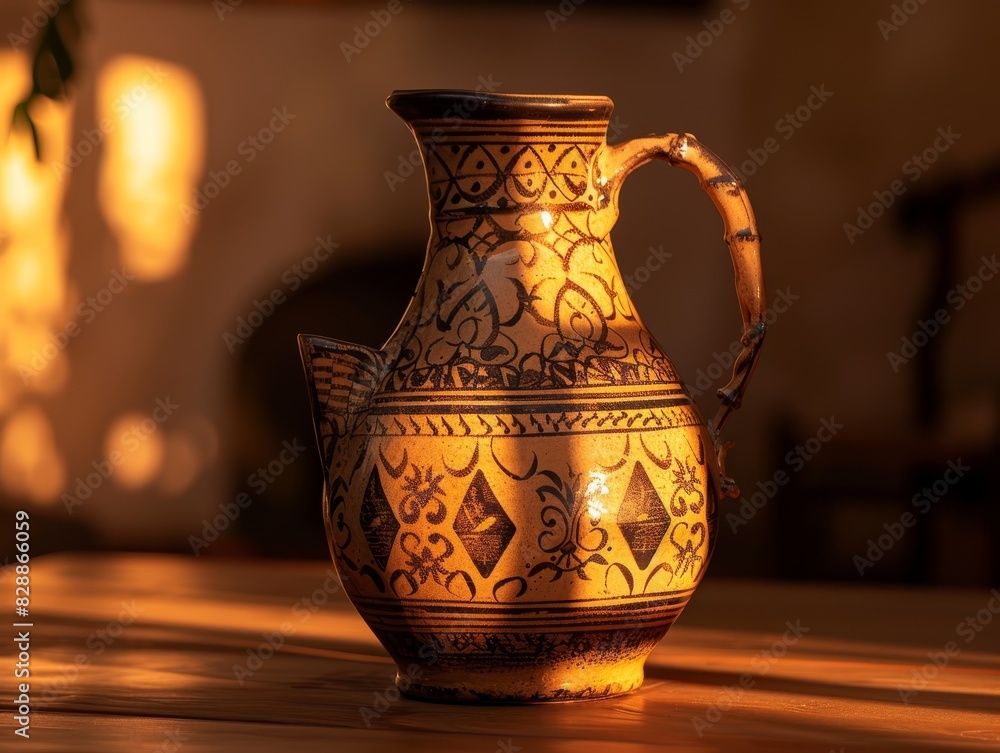 Ornate Ceramic Jug Bathed in Soft Illumination, Elegance and Craftsmanship Combined Ornate Ceramic Jug Bathed in Soft Illumination, Elegance and Craftsmanship Combined