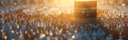 Witnessing the Spiritual Unity at the Holy Kaaba in Mecca, The Radiant Sunlight Enhancing the Pilgrims' Devotion During Hajj, Pilgrims showing their humility and loyalty to Allah photo