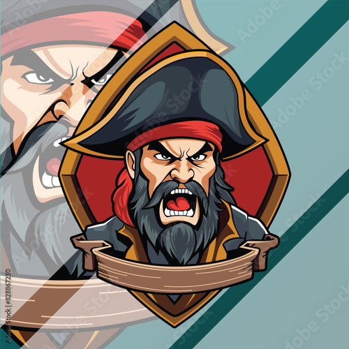 Pirate angry face logo design template