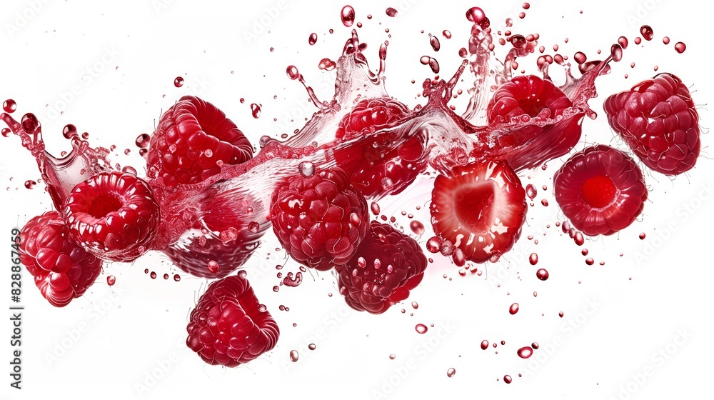 Photorealistic raspberry slices and juice splash isolated Photorealistic raspberry slices and juice splash isolated