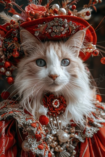 Whimsical Feline in Regal Attire Generative AI photo