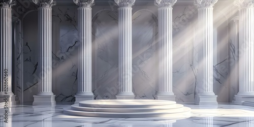 Classic D Roman-style podium with white pillars for product display. Concept Product Display, Roman Style, White Pillars, Classic Design, Elegance photo