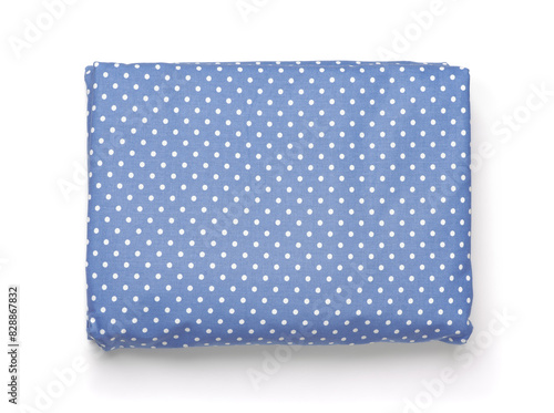 Top view of folded blue cotton bedsheet