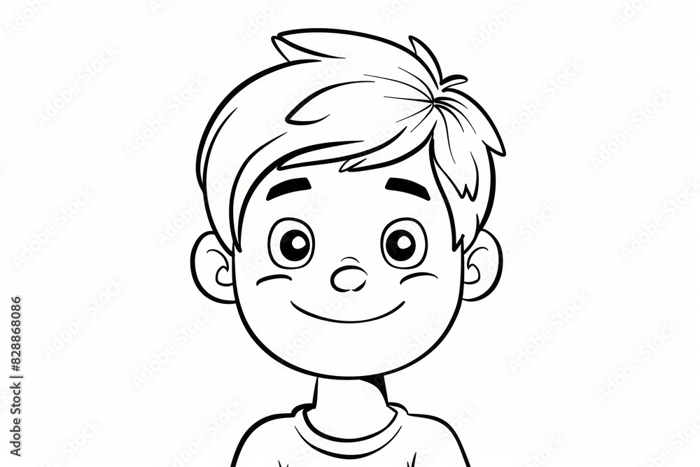 Cheerful Young Boy with a Playful Expression Line Drawing Illustration Cheerful Young Boy with a Playful Expression Line Drawing Illustration