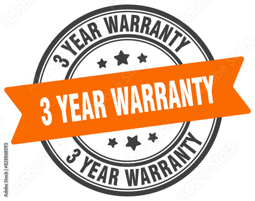 3 year warranty stamp. 3 year warranty label on transparent background. round sign