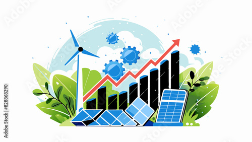 Sustainable Energy Growth Illustration with Wind, Solar, and Economic Graph