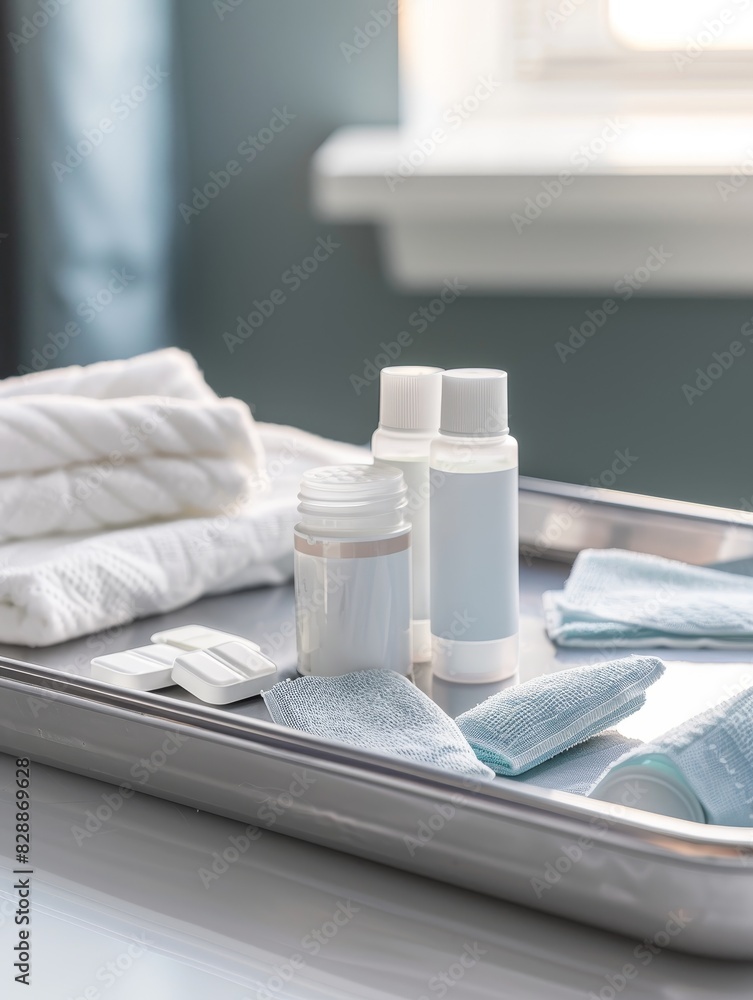 Hormone Replacement Therapy Concept: Testosterone Cream Tube on Medical Tray with Bandages and Antiseptic Wipes Hormone Replacement Therapy Concept: Testosterone Cream Tube on Medical Tray with Bandages and Antiseptic Wipes