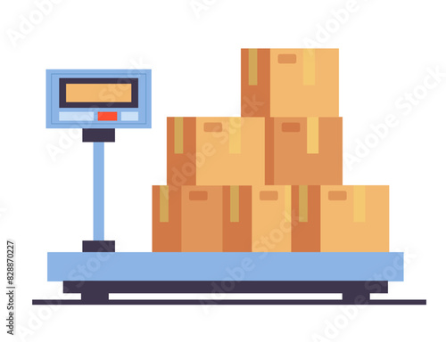 Weighing boxes scale weight cargo industrial shipping isolated concept. Vector flat graphic design illustration