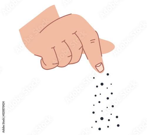 Hand arm salt cook food isolated concept. Vector flat graphic design illustration