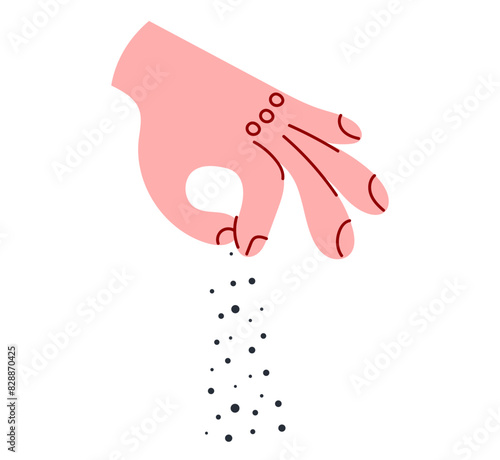 Hand arm salt cook food isolated concept. Vector flat graphic design illustration