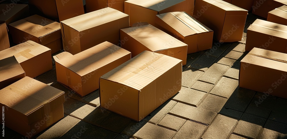 pile of cardboard in the warehouse. an item is being stored in a logistics warehouse. pile of cardboard in the warehouse. an item is being stored in a logistics warehouse.