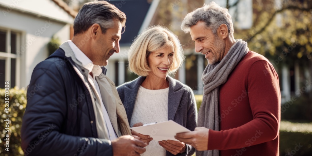 An elderly couple and a realtor agree to buy a home. Generative AI. An elderly couple and a realtor agree to buy a home. Generative AI.