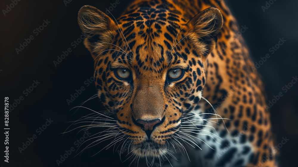 Fototapeta premium A High Quality Close-up Portrait of a Leopard for Wildlife Photography with Detailed Fur Texture, Ai Generated