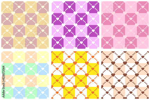 Seamless pastel heart fashion background pattern textile design for wallpaper, texture, printing, clothing. Vector collection set.
