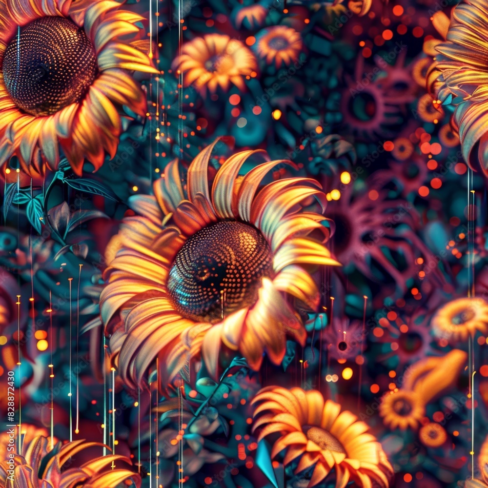 Abstract Cybernetic Sunflowers in a Digital Art Wonderland Abstract Cybernetic Sunflowers in a Digital Art Wonderland