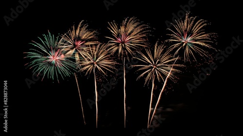 Brightly colorful fireworks in the night sky. Wonderful celebration fireworks