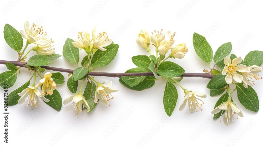 Delicate Honeysuckle Branch on White Background Generative AI