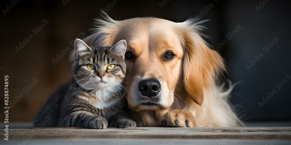 Unlikely Friendship Captured in Image of Cat Sitting on Dog's Head. Concept Outlandish Animal Friends, Unconventional Bonds, Heartwarming Pet Moments