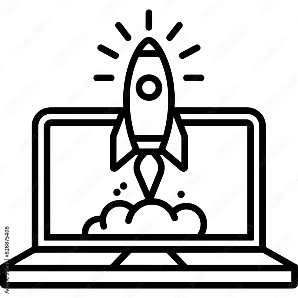 Rocket launching from a laptop screen, representing digital innovation and success in technology and startups Rocket launching from a laptop screen, representing digital innovation and success in technology and startups
