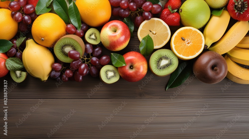 Fruit background with empty space for advertising. Multifruits on the table, wooden background. Juicy ripe fruits with vitamins. Healthy nutrition, diet, diabetes. Sale of fruits. Vitamin complex. Fruit background with empty space for advertising. Multifruits on the table, wooden background. Juicy ripe fruits with vitamins. Healthy nutrition, diet, diabetes. Sale of fruits. Vitamin complex.