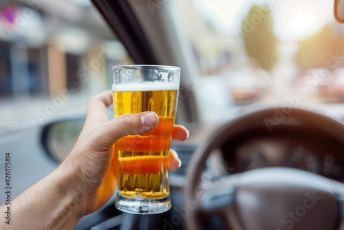 A designated driver hand rejecting a beer offer with a blurred car interior in the background promoting safety photo