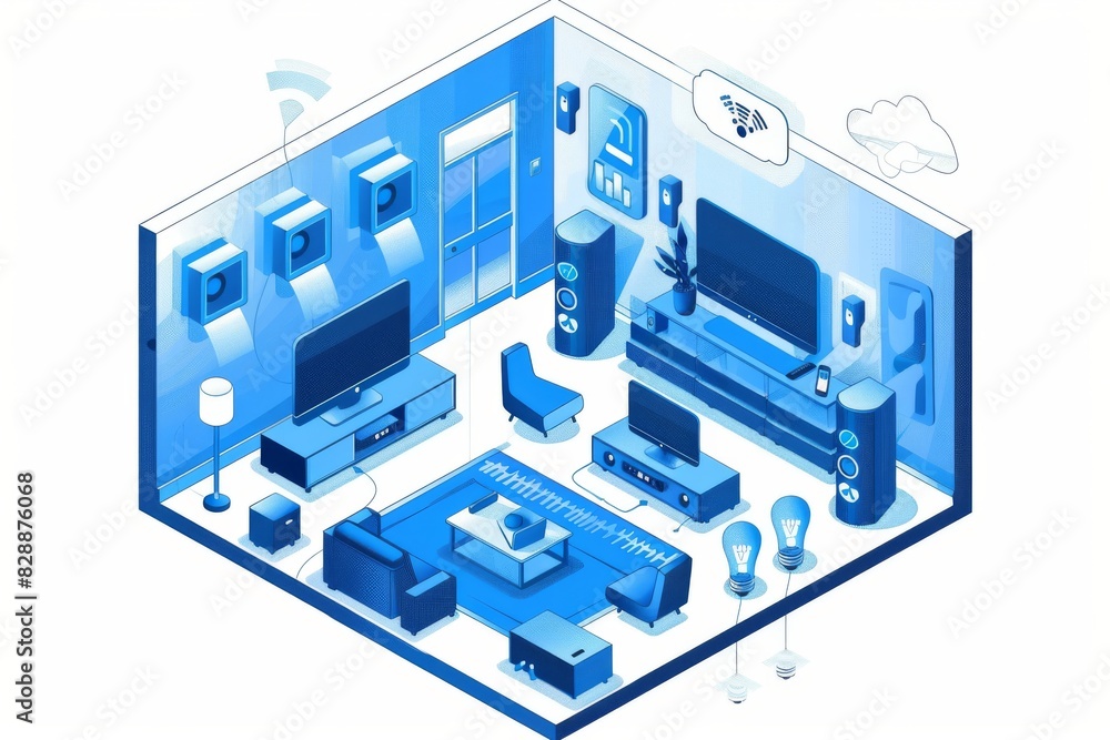 Isometric illustration of a person working at a desk with multiple devices, highlighting technology, productivity, and modern office setups