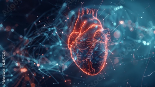 Anatomical structure heart, Intricacies of the Human Heart's Medical Structure and Blood Supply System - Highlighting Vital Health Concerns like Hypertension, Stroke, Heart Attack, and Arrhythmia.