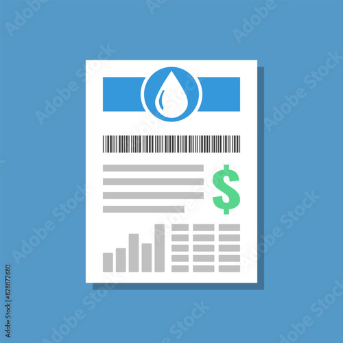 water bill flat design vector illustration, increasing cost of living concept, utility paper invoice pictogram
