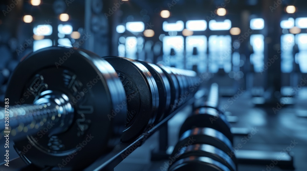 A close up of a gym with weights. A close up of a gym with weights.