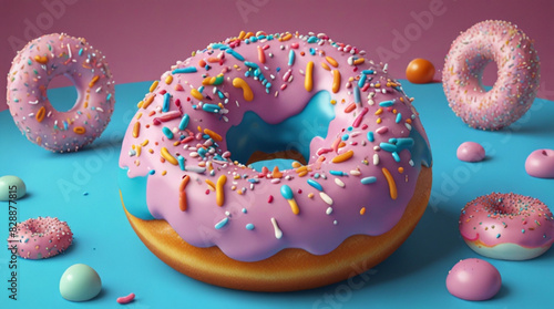 Donut with sprinkles on blue background