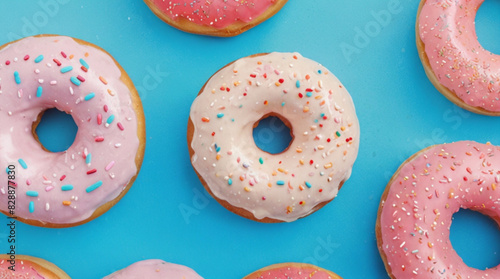 Donut with sprinkles on blue background