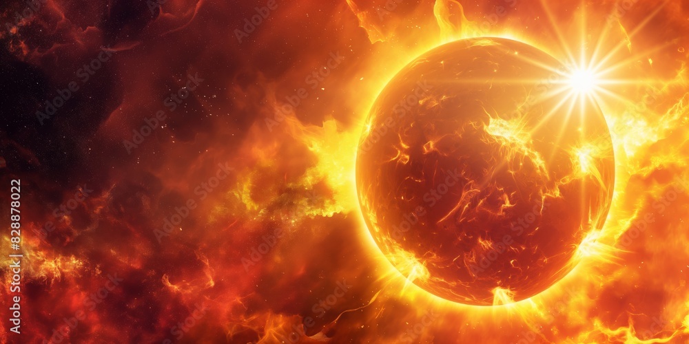 Dramatic image of a brilliant solar flare erupting from a sun-like star in space Dramatic image of a brilliant solar flare erupting from a sun-like star in space