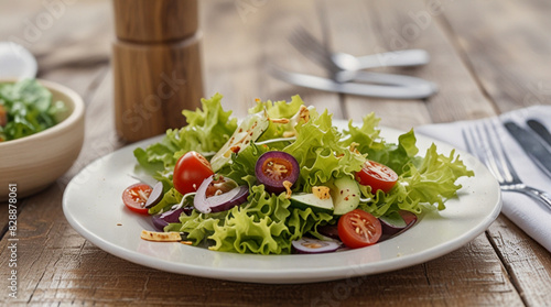 Salad with green, tomato, feta cheese and olives