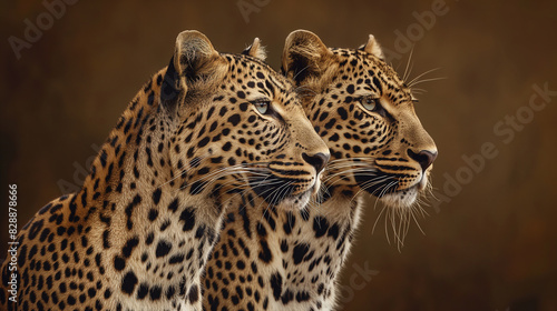  A high quality portrait of two leopards  standing next to each other  national geographic photography style  side view  wildlife photography  ai generated