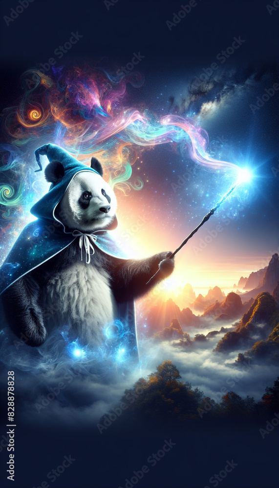 Fototapeta premium Magic panda doing a spell. AI generated.
